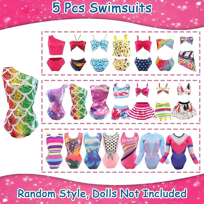 BARWA 12 Items 5 Psc Swimsuits Bathing Clothes Bikini One Piece with 2 Pool Floaties with 5 Shoes for 11.5 inch Doll