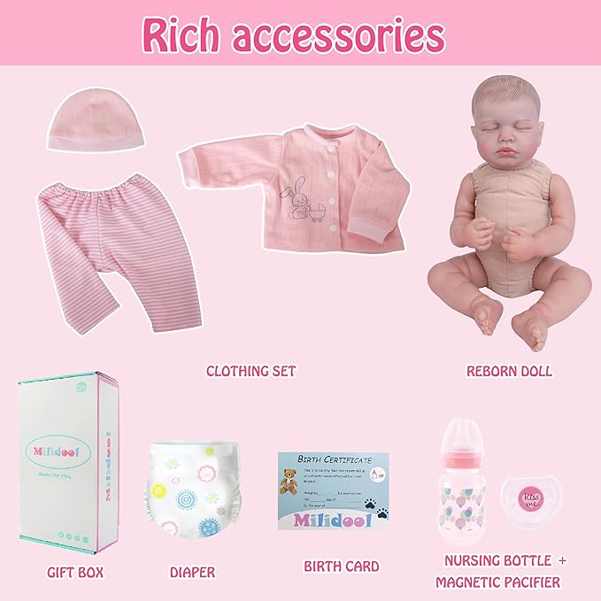 Milidool Lifelike Reborn Baby Dolls Girl-20-Inch Soft Body Realistic Silicone Baby Doll Newborn Baby Dolls American Sleeping Girl Real Life Dolls with Clothes and Toy Accessories Gift for Kids Age 3+
