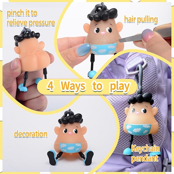 Sky 14+ Ages Hair Pulling Fidget Toys for Anxiety Relief -Plucking Toy for Pickers,Trichotillomania & OCD,Stress Relief Keychain with Tweezers - Gag Gift Stress Relief & Anxiety in Adults