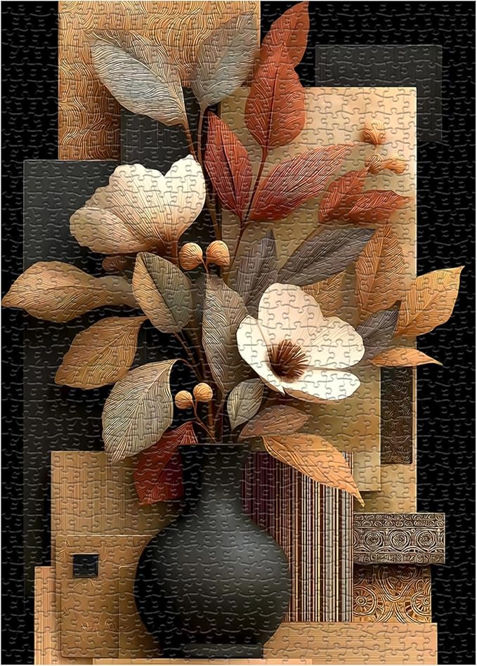 Timber Blooms Puzzles for Adults 1000 Pieces, Unique Flower Jigsaw Puzzle Vase, Floral Bloom Puzzle, Beautiful Flower Wall Decor