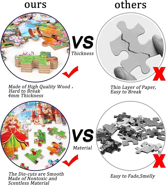 LELEMON 60 Pieces Jigsaw Puzzles for Kids Ages 4-8 Princess and Unicorns Puzzles Boys Girls Children Learning Educational Puzzles Portable Box Pack Toy