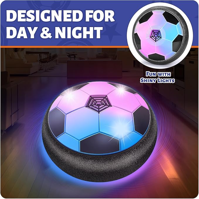 Officygnet 3 Pack Hover Soccer Ball, Boys Toys for 3, 4, 5, 6, 7, 8 Year Olds, Air Floating Soccer Toy with LED Lights, Indoor Toys Games for Kids Ages 4-8, 4-6 - Ideal Soccer Gifts for Boys 8-12