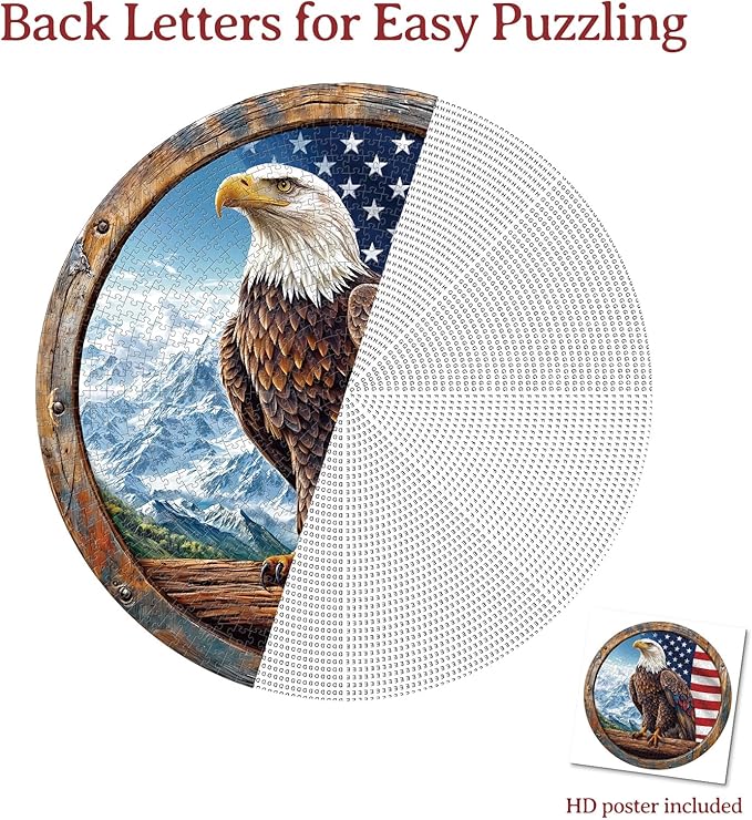 1000 Piece Puzzle for Adult, Bald Eagle Jigsaw Puzzle 1000 Pieces, Impossible Challenging Fun Puzzle for Adult, Round 26.6 x 26.6 Inch Unique Difficulty Puzzle for Birthday Gift