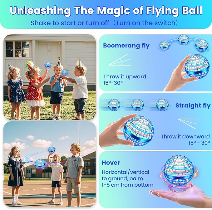 Flying Orb Ball Toy, 2026 Upgrade Hand Controlled Hover Ball with LED Lights, 360° Rotating Boomerang Globe Cool Mini Drone, Ideal Birthday&Christmas Gift for Boys Girls-Bright Blue
