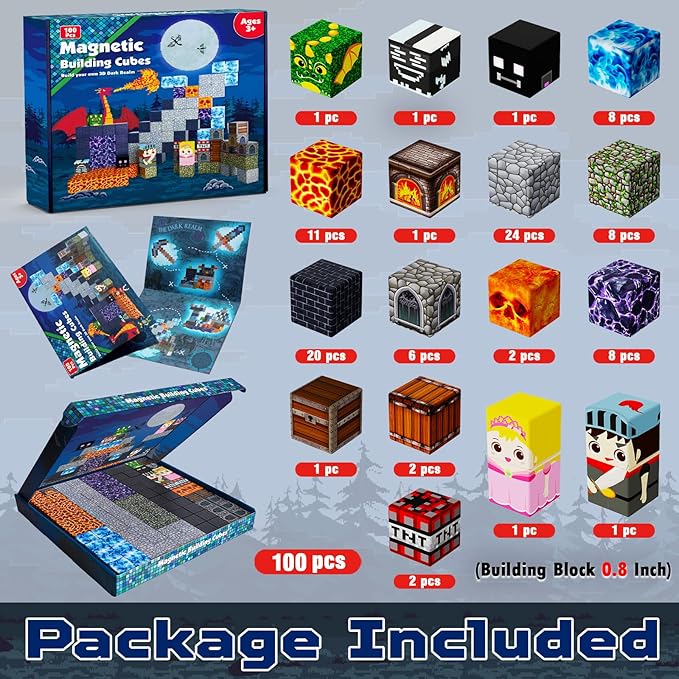 100PCS Magnetic Blocks - Dark Castle Set Magnetic Building Blocks, Stacking Magnets for Kids, Strong Magnets, Sensory Toy for STEM Learning Toys for Kids 3+ Boys and Girls Easter Birthday Gifts