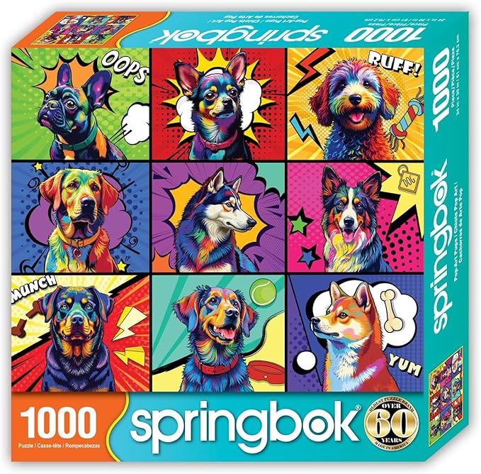 Springbok Pop Art Pups 1000 Piece Jigsaw Puzzle for Adults - Funny Dog Puzzle - Unique Cut Pieces - Made in USA