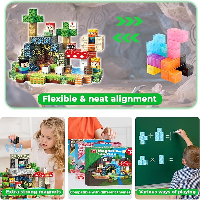 Goody King 200PCS Magnetic Blocks - Magnetic Building Blocks, Stacking Magnets for Kids, Strong Magnets, Sensory Toy for STEM Learning Toys for Kids 3+ Boys and Girls Christmas Halloween Easter Gifts