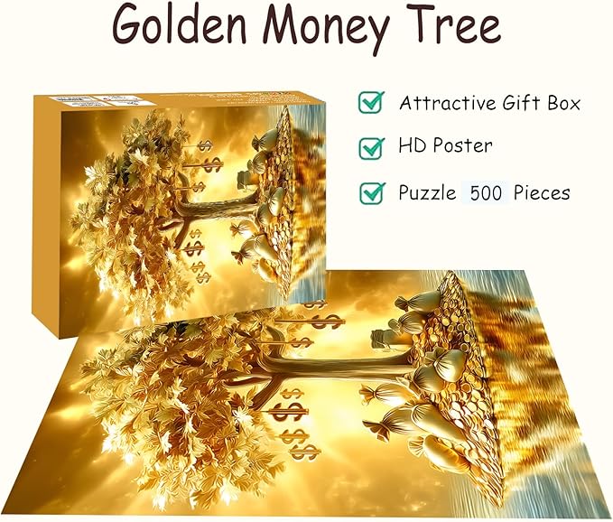 Puzzles for Adults 500 Pieces, Fortune Tree Jigsaw Puzzles - Golden Money Tree, Impossible Money Puzzle for Seniors Families,20.47x14.96 inches, 1:1 Poster, Letter on The Back