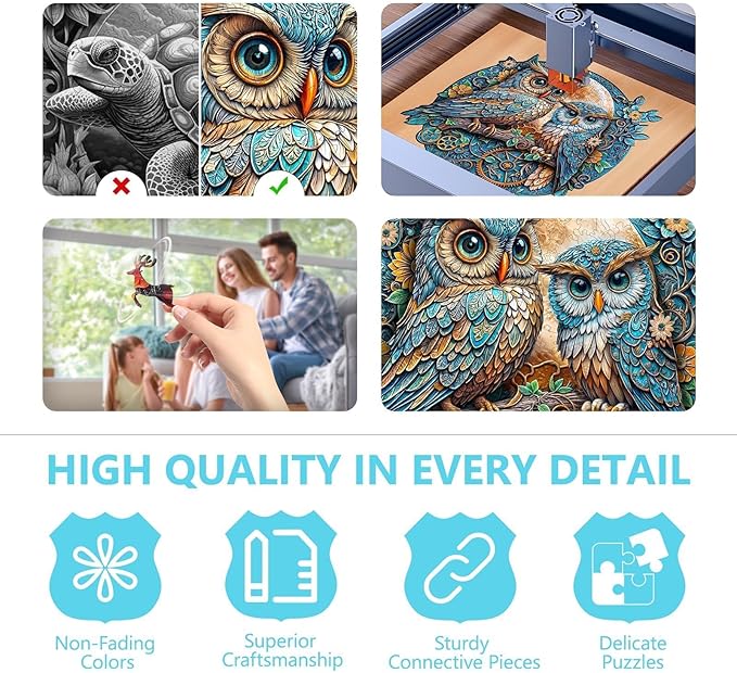 Wooden Puzzles for Adults - Embossed Owl Puzzle, Unique Shape Wooden Jigsaw Puzzle for Adults, Wood Puzzles Adult, Good Gift Idea for Family, Wall Art Home Decor (M-11.4 * 10.9in -190 Pieces)