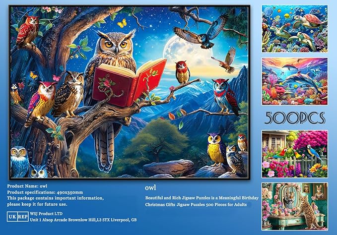 500 Piece Jigsaw Puzzle for Adults -Majestic Owl Colorful Jigsaw Puzzles 500 Pieces Puzzles for Adults-Finished Size 19.3 x 13.7