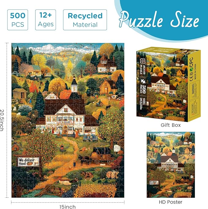 500 Pieces Puzzle for Adults, Warmth Mountain Jigsaw Puzzle for Adults, Harvest Farm Puzzle for Adult Seniors, Age 12+, Challenging Game Home Decor Holiday Party Gift Toy 20.5×15 in