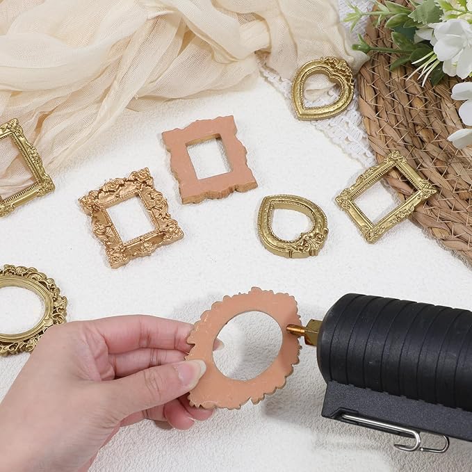 YUXIANLB 8 Pcs Miniature Dollhouse Mirror Set with Carved Golden Edges, European Style Victorian Baroque Wall Decor for 1/12 Scale Dollhouse Display, Mini Furniture Accessory Gold