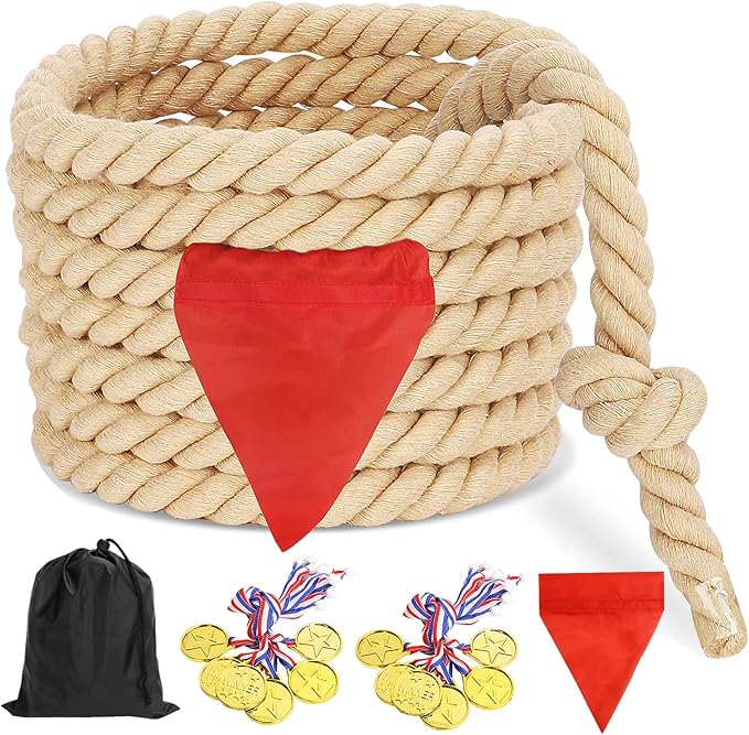 Tug of War Rope 60ft Outdoor Yard Games for Kids, Teens and Adults, Field Day Family Reunion Birthday Party Outside Backyard Lawn Picnic Carnival Games for Team Building Activities