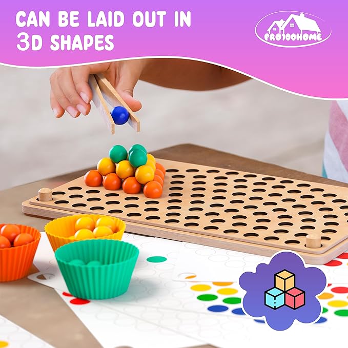 Toddler Wooden Learning Montessori Toys – Preschool educational board bead game Baby Rainbow Stacking Matching Counting Color Sorting for fine Motor Math Skills Boys and Girls for 3 4 5 Years Old