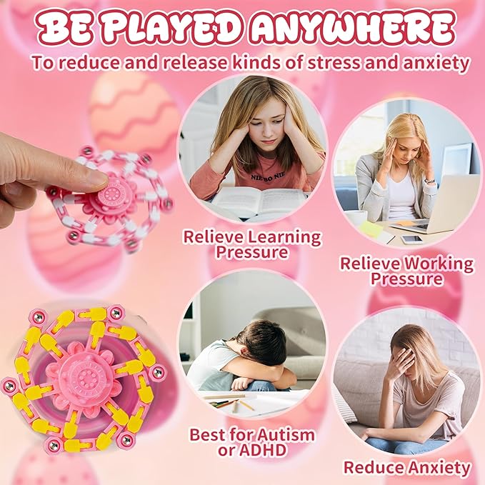 24PCS Pink Transformable Fidget Spinners,Easter Basket Stuffers for Girls,Easter Sensory Fidget Stress Relief Toys,Easter Egg fillers Fidget Toys