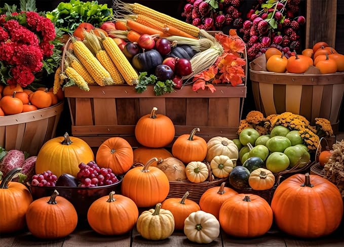HUADADA Jigsaw Puzzles for Adults 1000 Pieces, Fall Harvest Fit Well Letter on Back No Dust, Home Decor Birthday Party Toy for Olds Seniors (27.5"x19.6"), 1:1 Poster