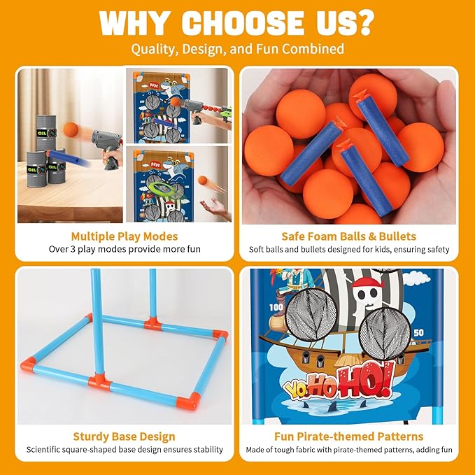 Shooting Games Toy with Player Air Guns, Shooting Target, 24 Foam Balls, Foam Darts, Oil-Tank Targets, Flying Discs, Shooting Target Toys Outdoor Game Toys for Christmas Birthday Gifts