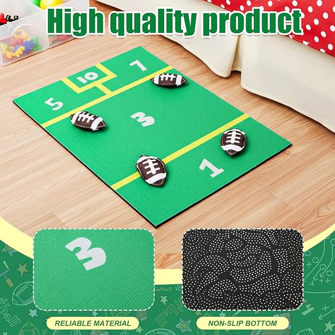 Football Bean Bag Toss Set with Green Soccer Field Carpet and 8 Pcs Mini Bean Bags Cornhole Set for Holiday Backyard, Beach Camping Family Party Activities
