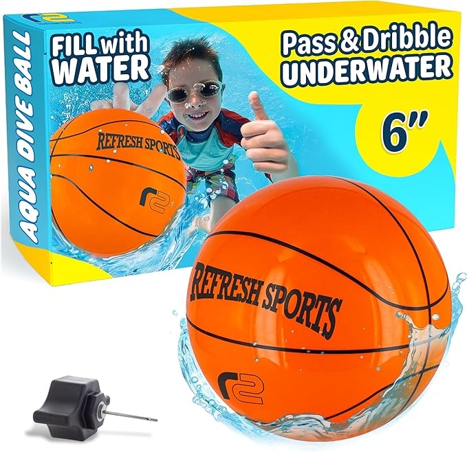 Aqua Dive Pool Ball Basketball – Water Pool Toy for Kids Ages 4-12 – Dribble, Pass & Shoot Underwater – Great Outdoor Beach Toy for Summer Fun – 6" Water Game for Boys & Girls Ages 5 6 7 8 9 10 11 12+