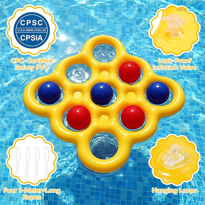 MoKo Pool Water Toys Tic-Tac-Toe Games Set, Inflatable Floats Toy with 10 Balls, Pool Games for Family Party Outdoor Beach Adults Teens Kids 2-10 Players