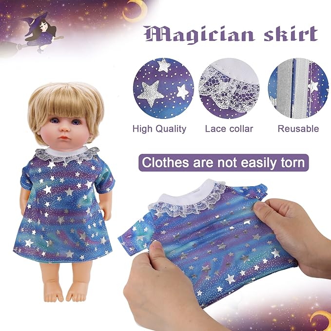 Girl Doll Clothes and Accessories Gift - 8 pcs Alive-Baby Doll Clothes Dress Outfits for 12 Inch Dolls, 6 Complete Sets Clothing of Dresses Cloak Onesies Pajamas …