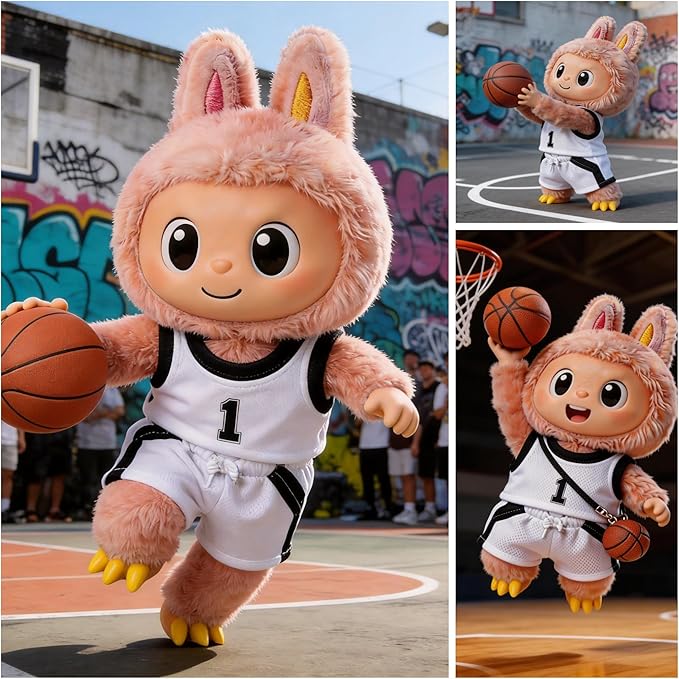 Sports-Themed Basketball 3-Piece Set,is Suitable for a 17cm Dolls, Dolls Clothing Accessories ( No Dolls ) (NO.1 (Black&White))