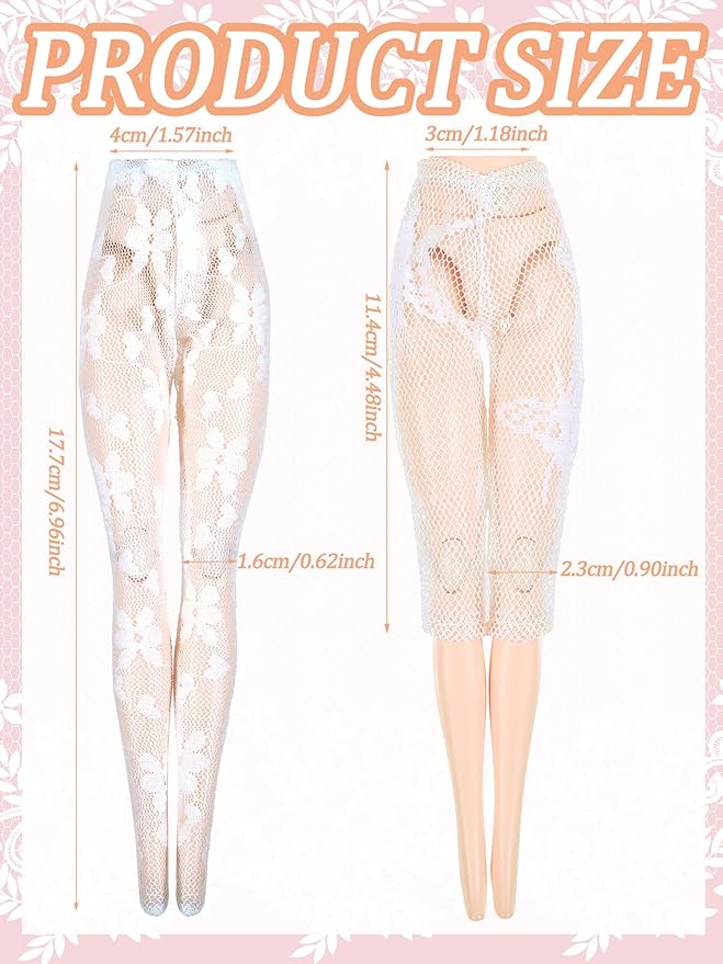 6 Pieces Doll Tights 12 Inch Handmade Doll Lace Stockings Female Long Sock Legging Casual Accessories for DIY Gifts(Large Hole Style)