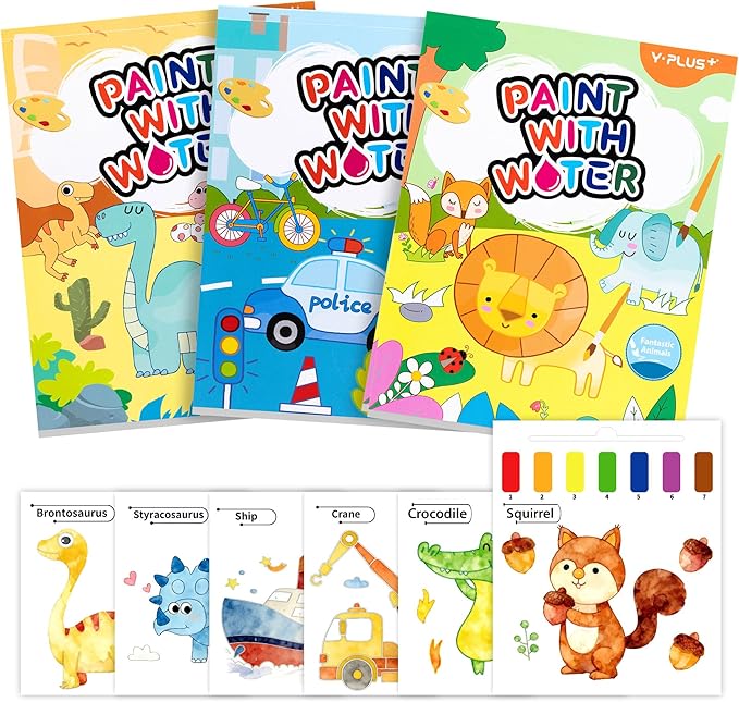 YPLUS Paint with Water Books for Toddlers, Art Craft Toys Watercolor Painting Paper, Gift for Kids Ages 1-3, 2-4, 4-6, Drawing with Brush - 3 Themes