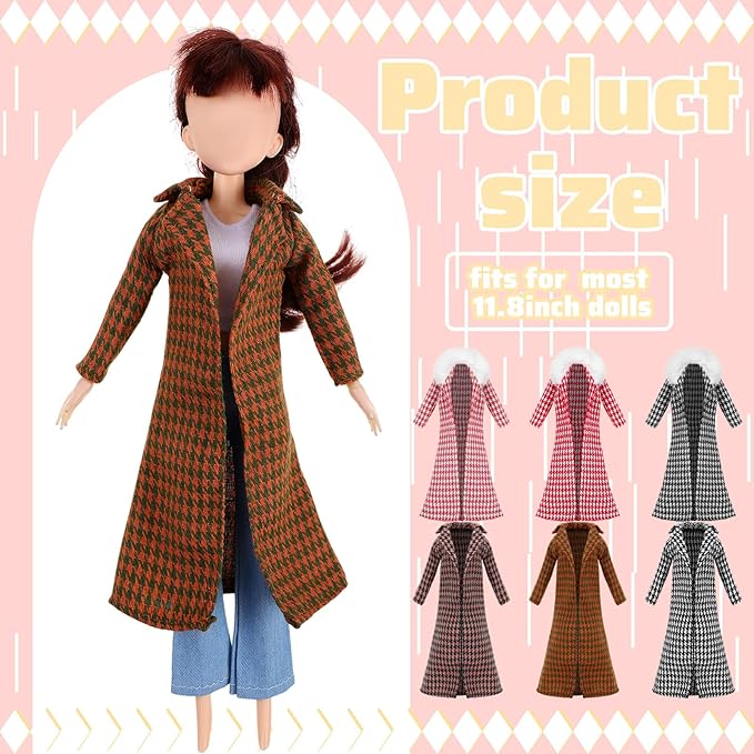 Fourluoo 6 Pcs Spring Doll Clothes 11.8 Inch Fashion Doll Outfits Pants Dresses Skirts Sweet for Xmas Fall Birthday Gifts(Retro Style)
