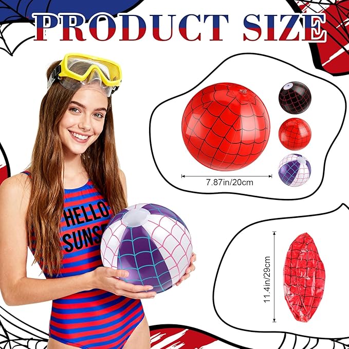 12 Pack Spider Theme Beach Ball 7.87" Bulk for Summer Pool and Beach Game Gifts and Birthday Party Supplies Decorations Favor
