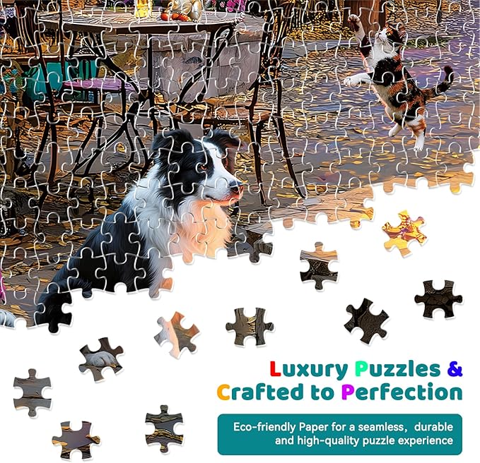 300 Piece Puzzles for Adults Large Piece, Coffee Shop Dog Cat Campfire Jigsaw Puzzle, Funny Gift for Adult Kids, Challenging Puzzle Perfect for Game Nights, 20.5 X 15 in