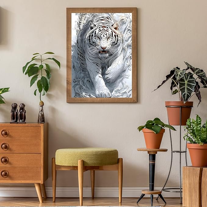 Puzzles for Adults 500 Pieces, Tiger Jigsaw Puzzles - Ethereal White Tiger, Impossible Tiger Puzzle for Seniors Families, 20.47x14.96 inches, 1:1 Poster, Letter on The Back