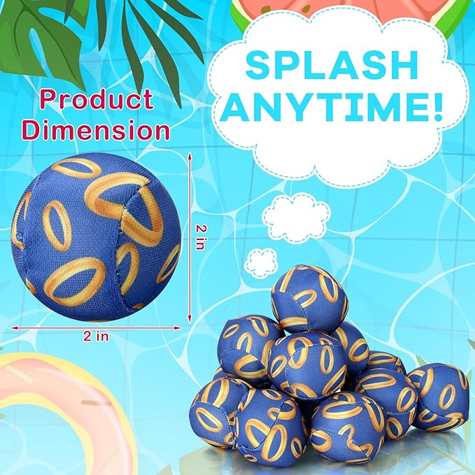 24 Pack Blue and Golden Ring Party Favors Water Balls Bomb for Pool, 2 Inch Reusable Water Balls Bulk Absorbent Pool Toys for Kids Beach Blue and Golden Ring Party Supplies