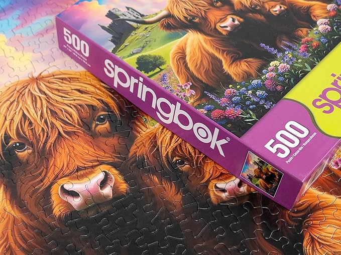 Springbok Highland Cows in The Countryside 500 Piece Jigsaw Puzzle for Adults and Family - Unique Cut Pieces - Made in USA
