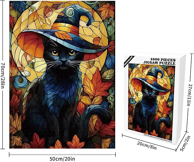 Great Jigsaw Puzzles for Adults 1000 Pieces Halloween Black Cat Wooden Challenging Puzzles Gift for Friends Family Home Decoration Puzzle