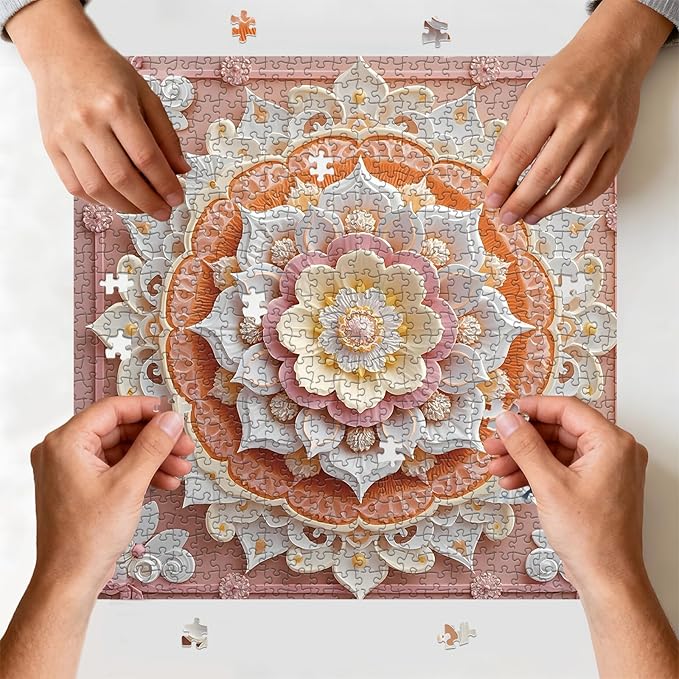 Puzzle for Adults 1024 Pieces, Pastel Floral Mandala Puzzle, Challening Impossible Difficult Hard Fun 1024 Pieces Jigsaw Puzzles for Adults