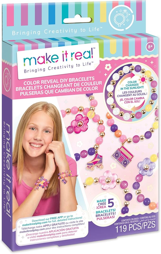 Make It Real Color Reveal DIY Bracelets Kit - Transforming Beads Craft Set for Kids