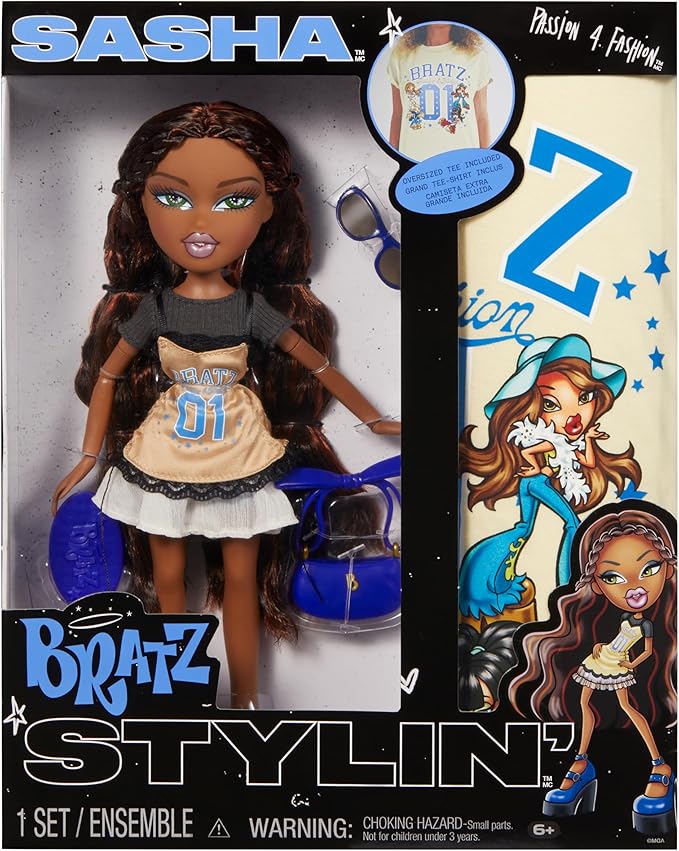 Bratz Stylin' Sasha Fashion Doll with Customizable T-Shirt for You and Accessories