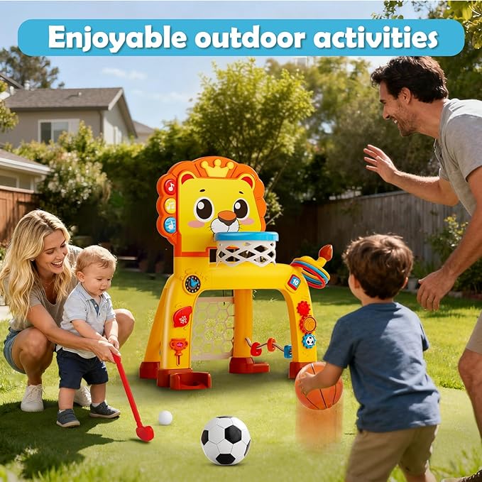 4 in 1 Toddler Basketball Hoop & Soccer Goal, Gift for Boys Girls 1 2 3 Years Old, Kids Sports Toys with Lights Sounds Music, Baby Toys for 12-18 Months, Christmas Birthday Gift for Age 1-3