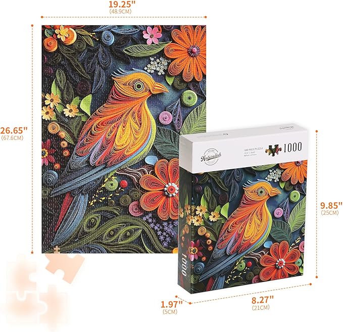 Jigsaw Puzzles for Adults 1000 Pieces, Colorful Forest Bird Difficult Challenging Unique Puzzle for Game Night Family Home Decor, 20x27 Inches, Quilling Bird