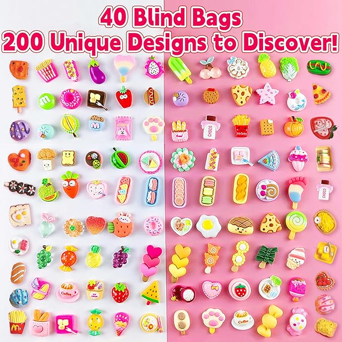 50 Pack Mini Food Blind Bags for Kids - Small Dollhouse Accessories & Party Favors Set with Tiny Resin Food Toys, Perfect for Pretend Cooking Games, Miniature Kitchen Play & Collecting