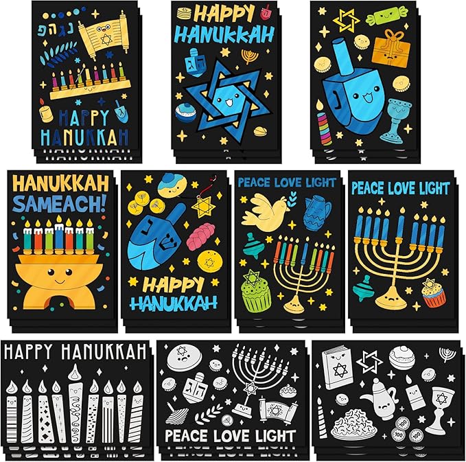 Zhanmai 30 Pcs Color Your Own Funny Hanukkah Posters DIY Happy Hanukkah Crafts Bulk Color Your Own Menorah Poster DIY Crafts for Chanukah Party Holiday Home Activities