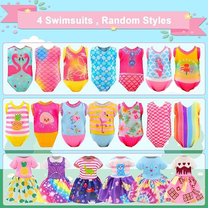 Mini 5.3 inch Doll Clothes and Accessories 6 Beach Swimsuits 3 Dresses with 2 Swimming Rings 2 Drinks 2 Hats 2 Glasses 2 Shoes