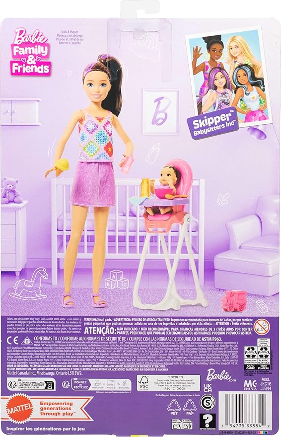 Barbie Skipper Babysitters, Inc. Playset with Brunette Doll, Brunette Toddler Doll, High Chair & 8 Accessories Including Food