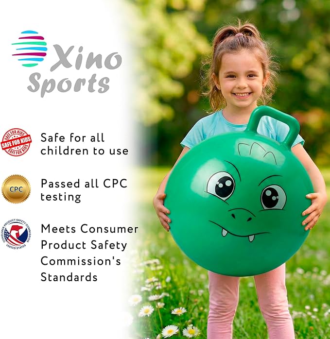 Xino Sports Hopping Ball for Kids - 18 Inch Hopper Ball with Handle, Green Jumping Bouncer Toy for Indoor and Outdoor Play