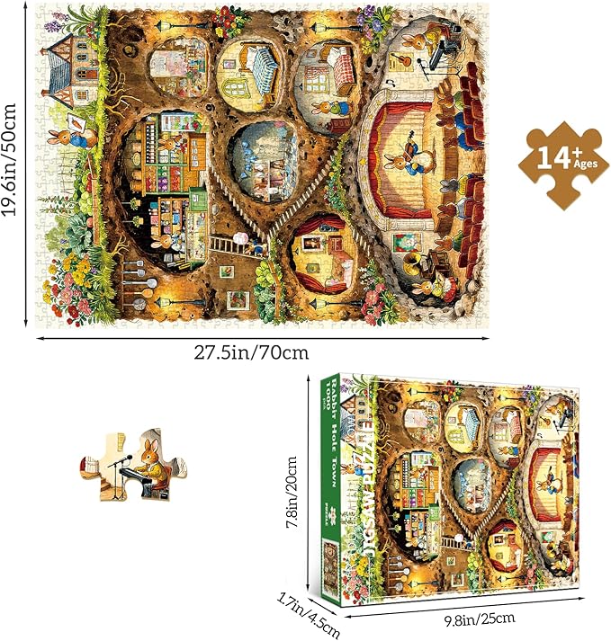 HUADADA Puzzles for Adults 1000 Pieces-Family Jigsaws Puzzles Game 1000 Piece Jigsaw Puzzles for Adults Gift-Rabbit House