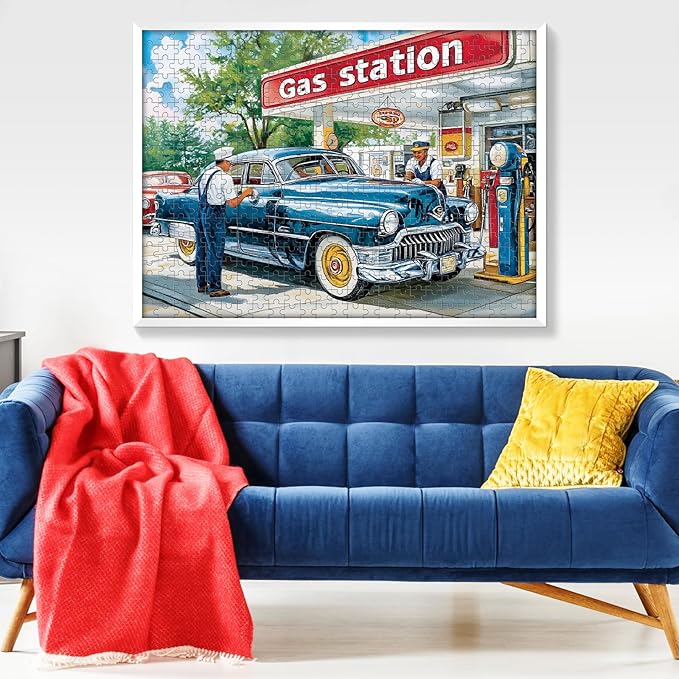 500 Pieces Jigsaw Puzzles for Adults, Gas Station Puzzle for Adults Seniors, Retro Style Puzzle 500 Pieces, Gift for Birthday, Home Decor, Fun for Family Entertainment(20.5 * 15 in)