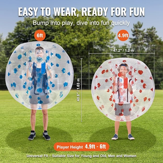 VEVOR Inflatable Bumper Ballѕ 2 Packs; 2FT/3FT/4FT/5FT Body Size Adult Human Bubble Ballѕ, Bumper Bubble Soccer Ballѕ for Teens/Adults