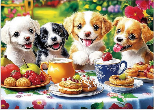 100 Piece Puzzles for Kids Ages 4-6 6-8 8-10, Dogs Tea Break Educational Jigsaw Puzzles, 100 Piece Large Piece Jigsaw Puzzles for Adults Teens Family Kids Puzzles 5-8 Gifts for Girls Boys