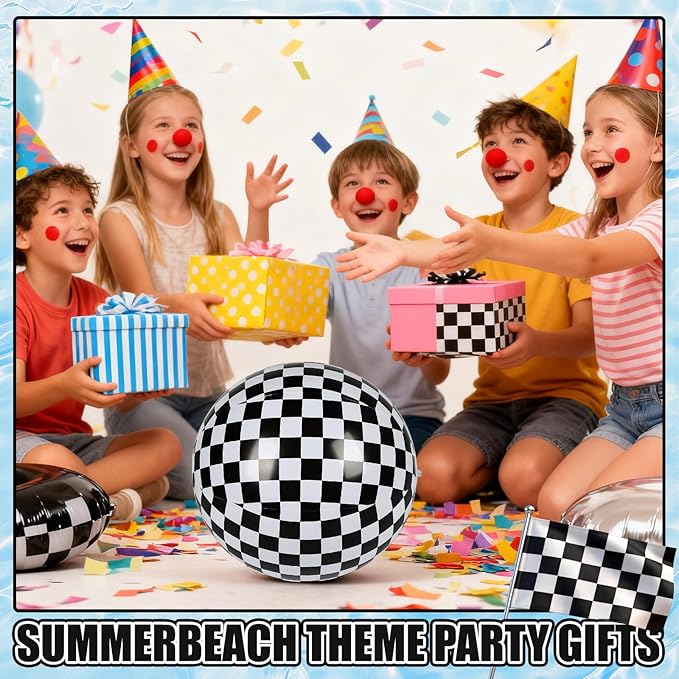 SCIONE 12 Pack 12 Inch Black and White Checkered Flag Inflatable Balls, Beach Balls for Race Car Party Decorations, Truck Birthday Favors & End of Year Student Gifts